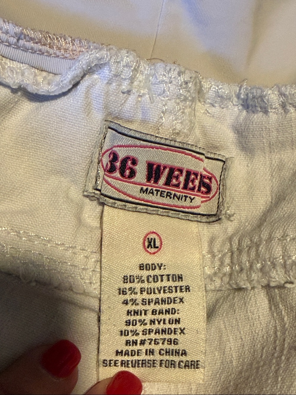 White denim maternity shorts w/lace accents (XL) - Picture 3 of 8